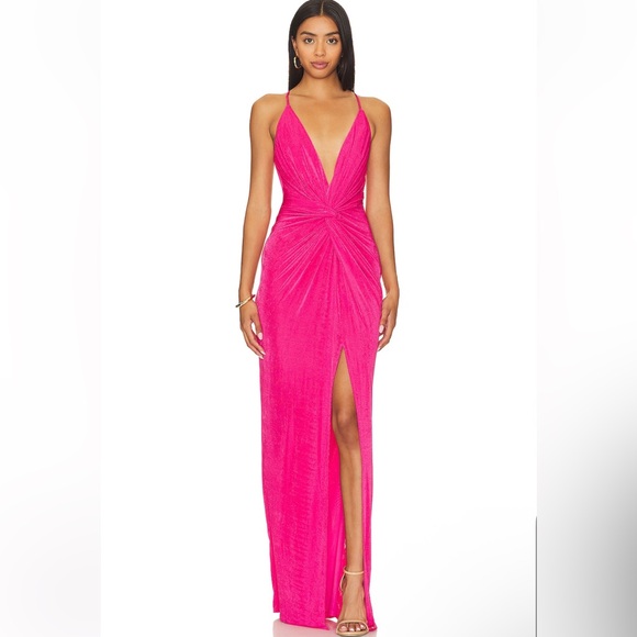 Revolve Katie May Pixie Plunge Neck Twist Front Gown In Pink Peacock small - Picture 1 of 5